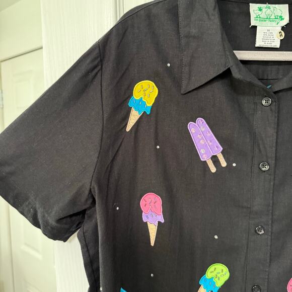 The Quacker Factory Linen Blend Embroidered Ice Cream Popsicles Top Size 1X - Picture 4 of 13